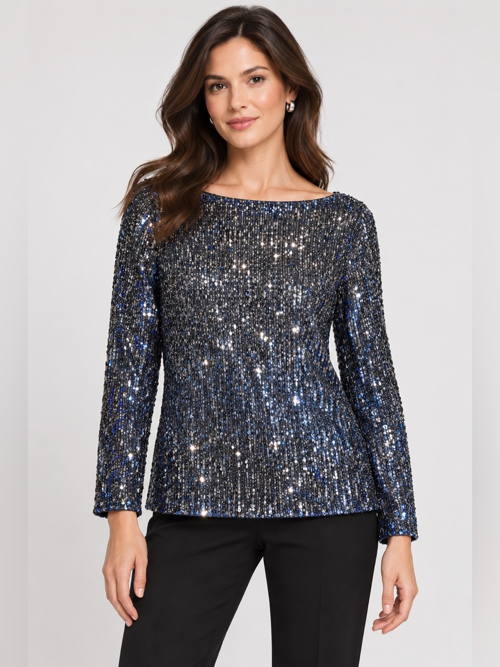 Ann Taylor L/S Sequin Top Size XXS. Gunmetal Grey